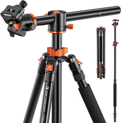 K&F Concept 240cm Camera Statief, Professioneel Video Statief met Centrale Kruis Kolom met Pan Bal Hoofd en Loslaat Plaat voor DSLR Camera T254A8+BH-28L(SA254T1).