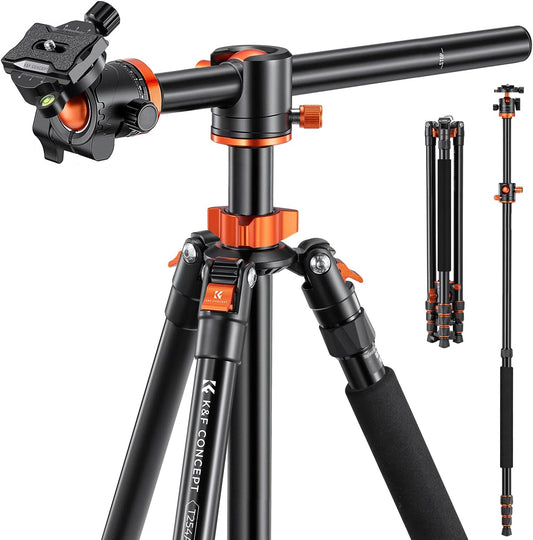 K&F Concept 240cm Camera Statief, Professioneel Video Statief met Centrale Kruis Kolom met Pan Bal Hoofd en Loslaat Plaat voor DSLR Camera T254A8+BH-28L(SA254T1).