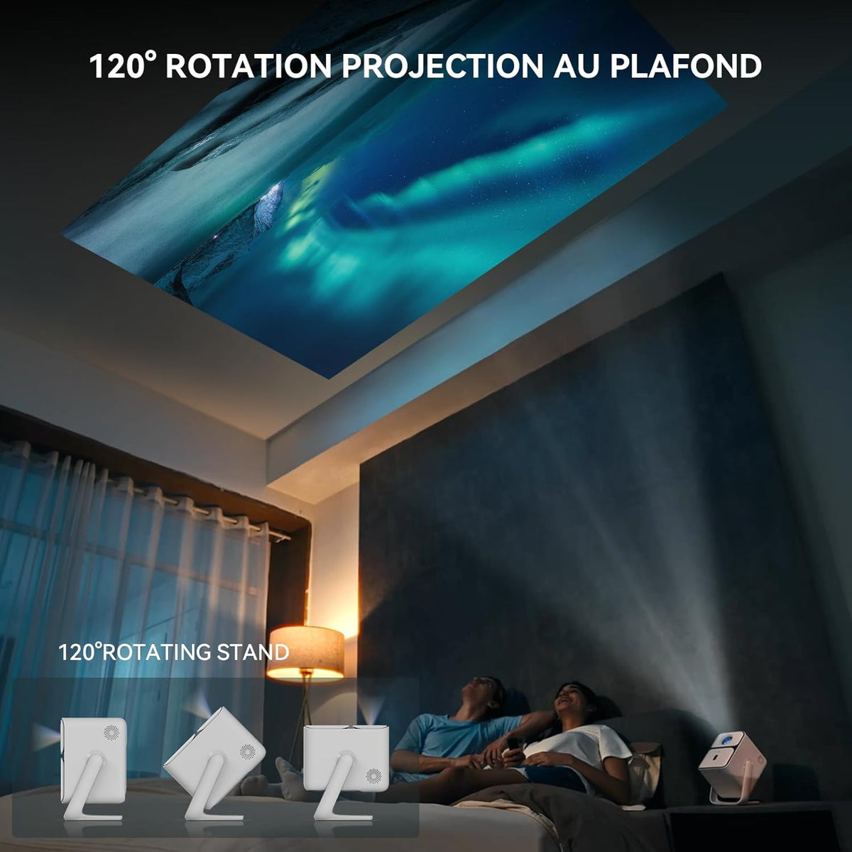WANBO T2 Ultra Smart Beamer met Android TV, Netflix/500 ANSI, Native Full HD1080P, 120° Rotable, 30dB Quiet, Auto Focus Keystone, Bluetooth Wifi, 10W Speakers, Draagbare Mini Projector Thuis Outdoor