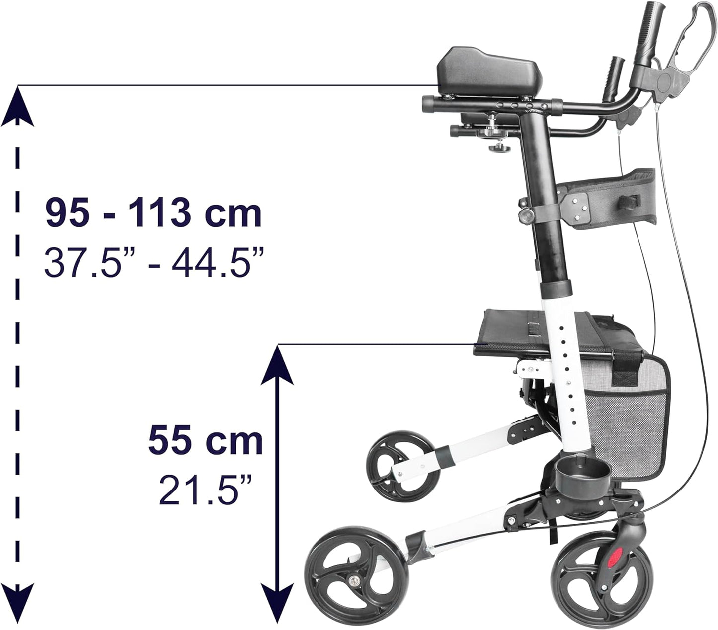 KMINA - Rollator met Armschalen en Zitje, Opvouwbaar voor Senioren, Aluminium voor Binnen- en Buitengebruik, met Mandje
