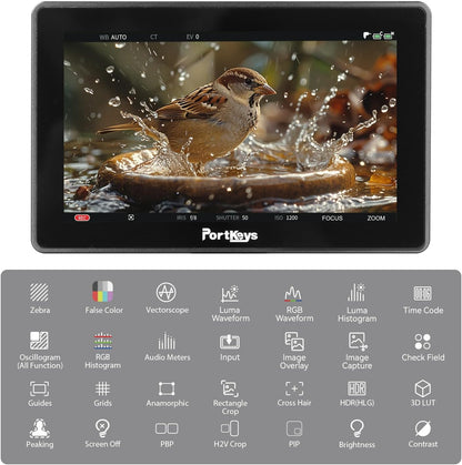 Portkeys BM5IV camera monitor 5,5 inch 2000nit camera control monitor 4K HDMI in/out SDI ondersteuning, kabelbesturing voor A7III A7IV A7SIII FX3 ZV-1 EOS R5 R6 C300 C200 GH6 S5, aluminium behuizing