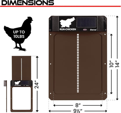 RUN-CHICKEN Automatic Door For Chicken Coop (Brown), With Timer, Programmable, Batery Powered, Door Opener For Chickens, Solar Powered, Door For Chicken Coop, Model Eternal - QUORE