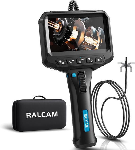 Ralcam Endoskopkamera mit Licht, 6.2mm 210° Bi-Direktionale Inspektionskamera, 4.3“ 1280x720P Rohrkamera, IP67 Wasserdicht 1M Halbsteifes Kanalisationskamera Teleskopkamera Auto Montierte Werkzeuge