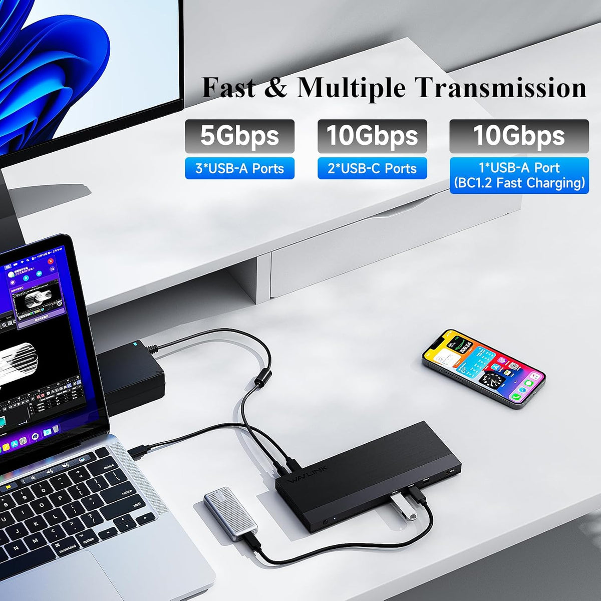 WAVLINK 12-in-1 USB-C docking station, 100 W Power Delivery, 2DP+HDMI, 4 USB-A, 2 10 Gps USB-C Gigabit Ethernet, Triple Display Laptop Dock