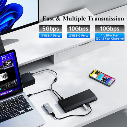 WAVLINK 12-in-1 USB-C docking station, 100 W Power Delivery, 2DP+HDMI, 4 USB-A, 2 10 Gps USB-C Gigabit Ethernet, Triple Display Laptop Dock
