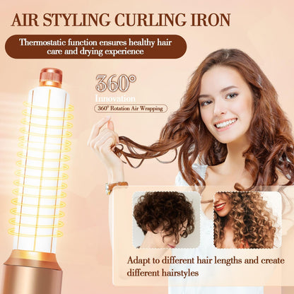 7-in-1 haardroger, snelle haardroger, stylinggereedschapsset, heteluchtborstel, diffuser, mondstukken, stijlkam, krulstaaf, volumizer (wit)