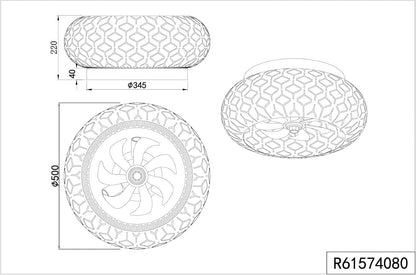 Reality Leuchten Fan BIDAR R61574031, matzwart/goud, metaal, 15 W, 3 x E27, apart schakelbaar