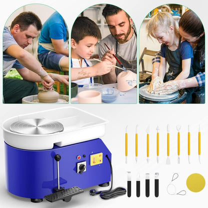 Elektrische Draaischijf Keramiek – Pottenbakkersschijf – Pottenbakkers Wiel – Klei Draaitafel – Keramiekmachine – 25 cm Draaiplateau – 350 W Motor – 0-300 RPM Snelheidsregeling – Inclusief 11 Pottenbakkers Gereedschappen