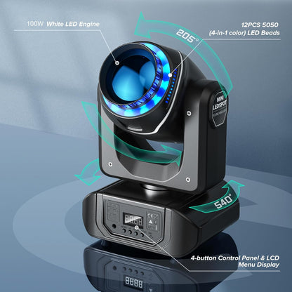 80W LED Stage Light – Podiumverlichting – Feestverlichting – DJ Licht – Disco Lamp – 10 Lichtpatronen – 8 Kleuren – Draaibaar 540° Horizontaal – Afstandsbediening