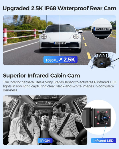 AZDOME 3 lens dashcam 4K+1080P+2.5K auto camera met wifi, GPS, 4K camera voor, super nachtzicht, parkeerbewaking, loopopname, WDR, G-sensor, 3,19 inch IPS-scherm voor Taxiis (M550 MAX)