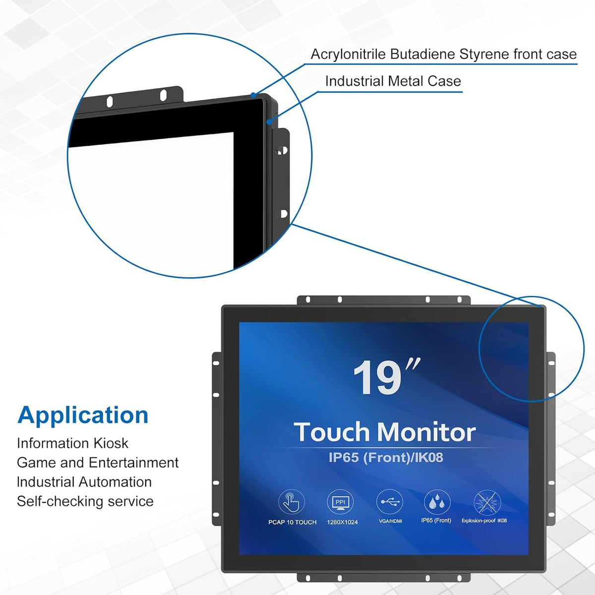GreenTouch 19 Zoll 10 Punkte Open Frame PCAP Touchscreen-Monitor mit hoher Helligkeit - Industrielles Touch-Display für den Außenbereich -16:9 -TFT LCD