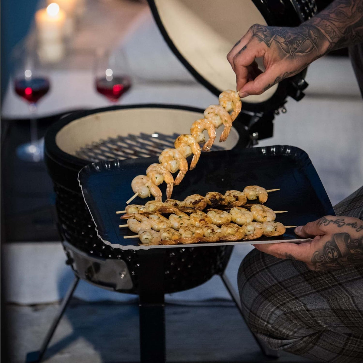KAMADO BONO Ceramic BBQ Grill, 13" Picnic I, Mini Kamado BBQ Charcoal Grill, Egg BBQ, Kamado Barbecue Grill I, Portable Oven and Smoker with Stand - QUORE
