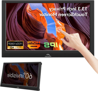 Kenowa Touch Screen Portable Monitor, 13.3 Inches, FHD 1080P External Monitor, HDMI, VGA, Portable Touchscreen, Built-in, Anti-Peep Display/Speaker/Stand for PC, Ras Pi, Laptop, PS4 - QUORE