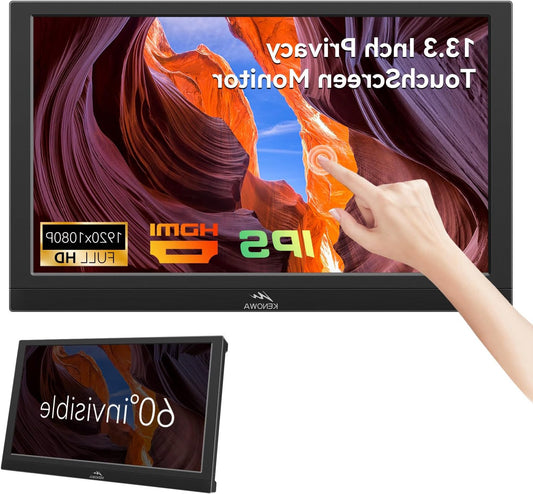 Kenowa Touch Screen Portable Monitor, 13.3 Inches, FHD 1080P External Monitor, HDMI, VGA, Portable Touchscreen, Built-in, Anti-Peep Display/Speaker/Stand for PC, Ras Pi, Laptop, PS4 - QUORE