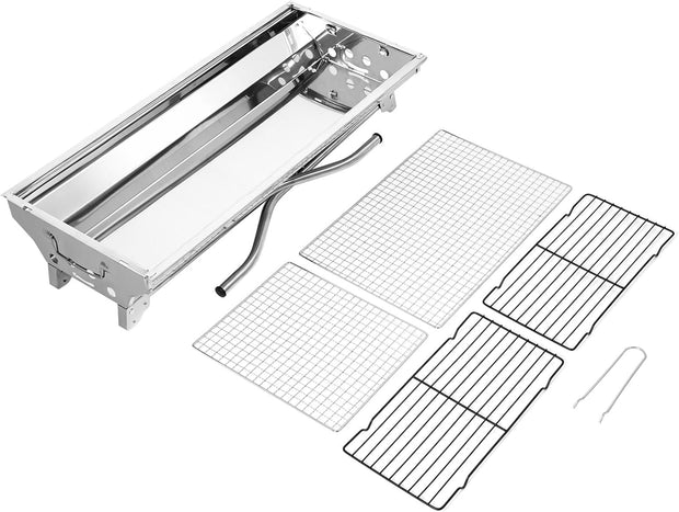 Houtskoolgrill - Barbecue - Houtskoolbarbecue - Buitenkeuken - voor 5-10 personen - Campinggrill - Inklapbaar - Opvouwbare - Draagbare - voor Camping - Tuin - Picknick - Feest - RVS - 73 x 33 x 71 cm - Zilver