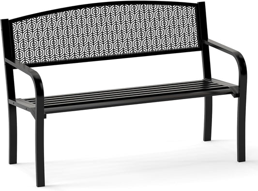FANTASK Tuinbank voor 2 personen, ijzeren bank voor tuin, terras, balkon, metaal met armleuning (zwart) 128 x 60 x 86 cm