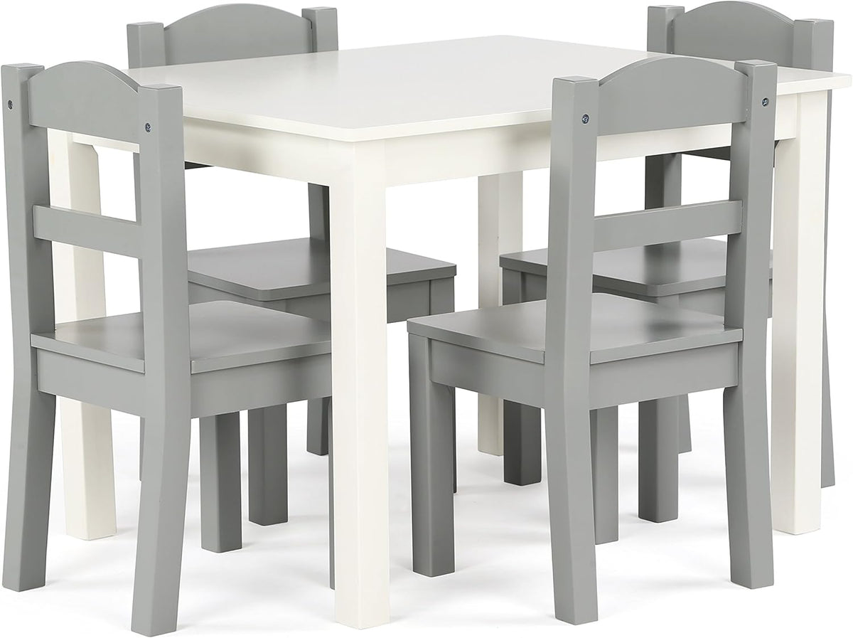 Humble Crew Kindertafel en -stoelen, ontworpen hout, wit/grijs, 66,04 x 55,88 x 48,26 cm
