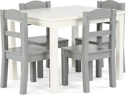 Humble Crew Kindertafel en -stoelen, ontworpen hout, wit/grijs, 66,04 x 55,88 x 48,26 cm