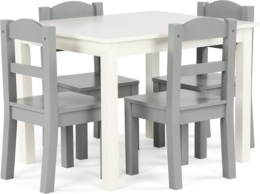 Humble Crew Kindertafel en -stoelen, ontworpen hout, wit/grijs, 66,04 x 55,88 x 48,26 cm