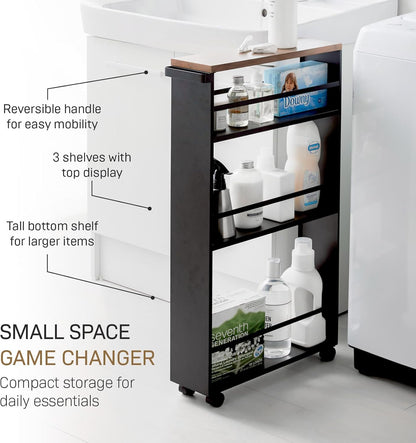 YAMAZAKI Slanke trolley met handgreep - Tower - zwart