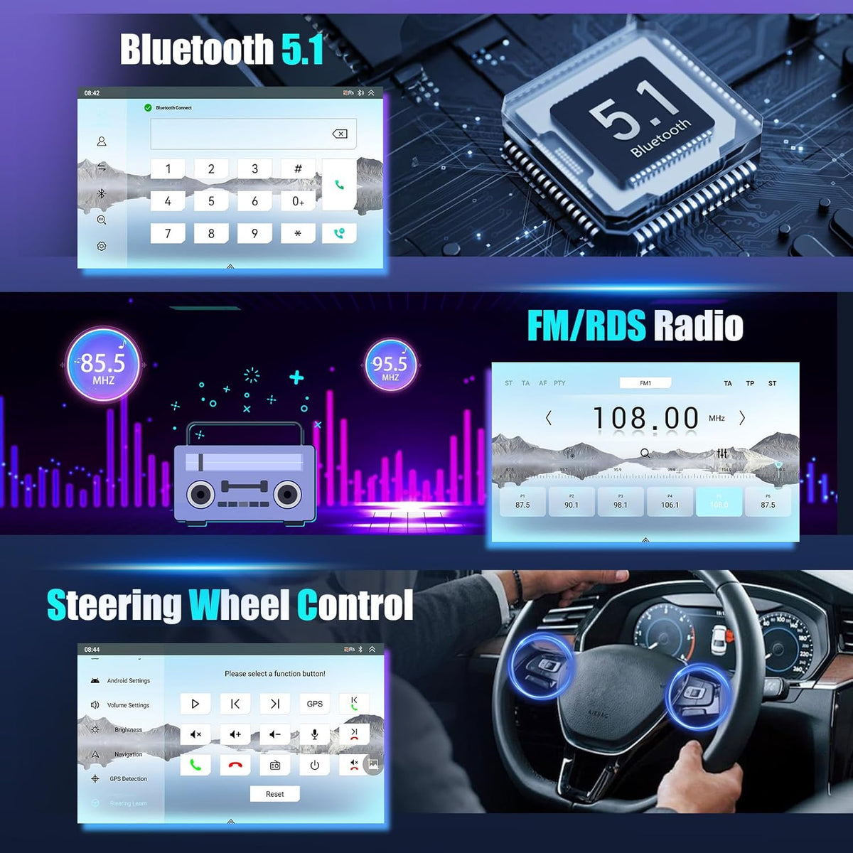 8 Core Qualcomm Android 15 4+64G Radio Pantalla voor VW Golf Skoda Polo Passat Tiguan Touran met Wireless Carplay en Android Auto, 7 inch scherm met Mirror Link Radio FM/RDS GPS WIFI BT
