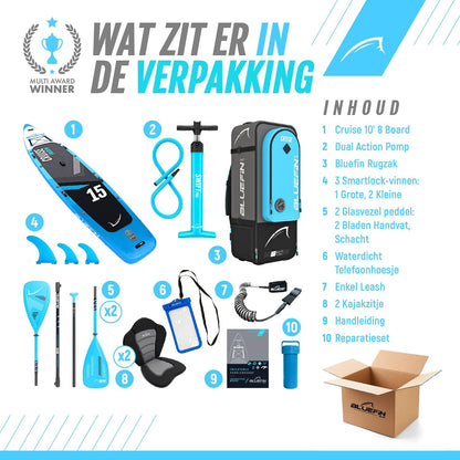 Bluefin Cruise SUP opblaasbaar stand-up paddleboard | Premium paddleboard-accessoires | Meerdere maten: Kinderen, 9'8, 10'4, 10'8, 12', 15'