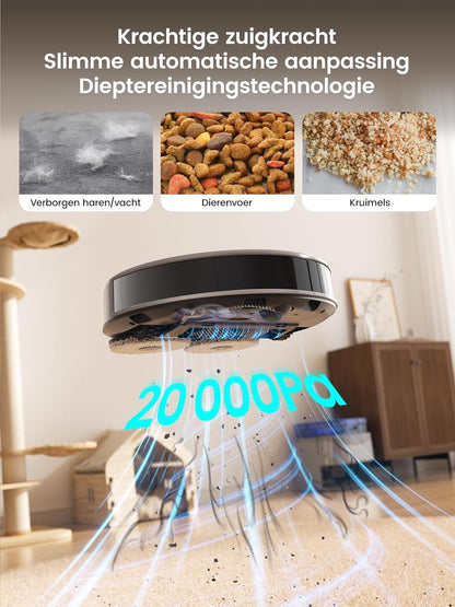 Robotstofzuiger – Robotstofzuiger met Dweilfunctie – Automatische Stofzuiger – Slimme Zuiger – Robot Veegrobot – 20.000 Pa Zuigkracht – LiDAR Navigatie met Intelligente Spraakbediening