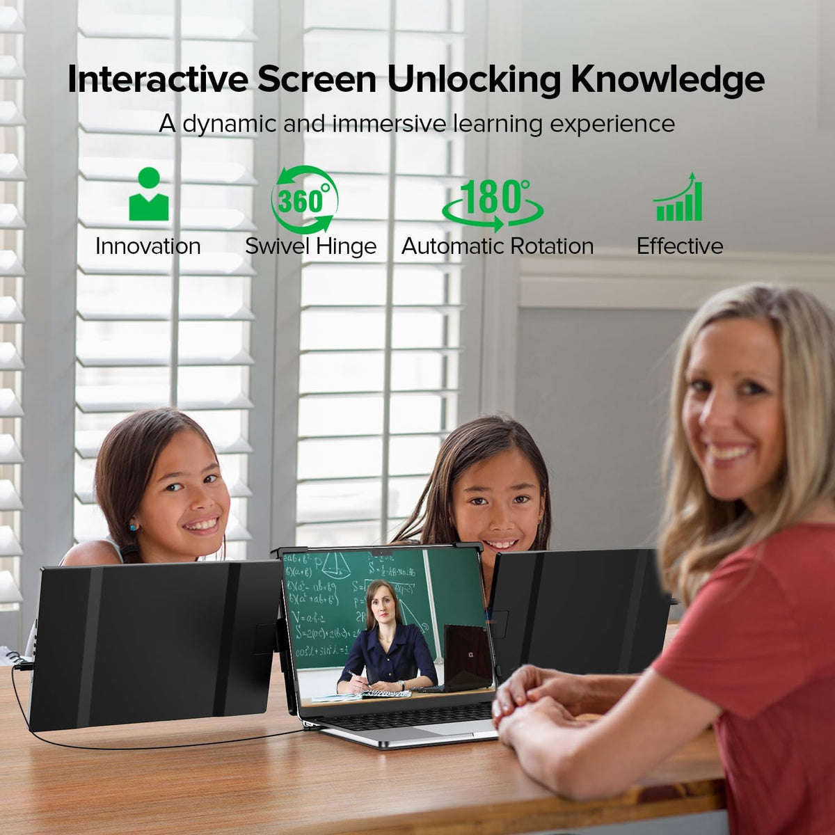 UPERFECT Laptop Screen Extender, 2K 14" 360° Patented Unique Swivel Hinge Triple Monitor, 2240x1400 QHD IPS Portable Dual Monitor for 13.3"-17.3'' Laptops, Plug & Play - QUORE