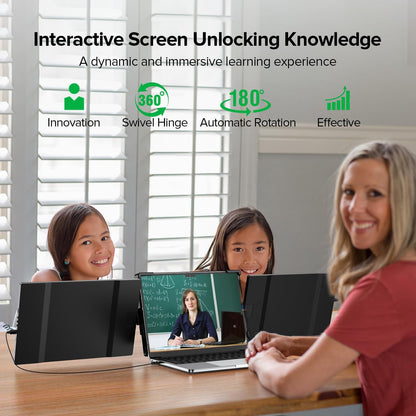 UPERFECT Laptop Screen Extender, 2K 14" 360° Patented Unique Swivel Hinge Triple Monitor, 2240x1400 QHD IPS Portable Dual Monitor for 13.3"-17.3'' Laptops, Plug & Play - QUORE