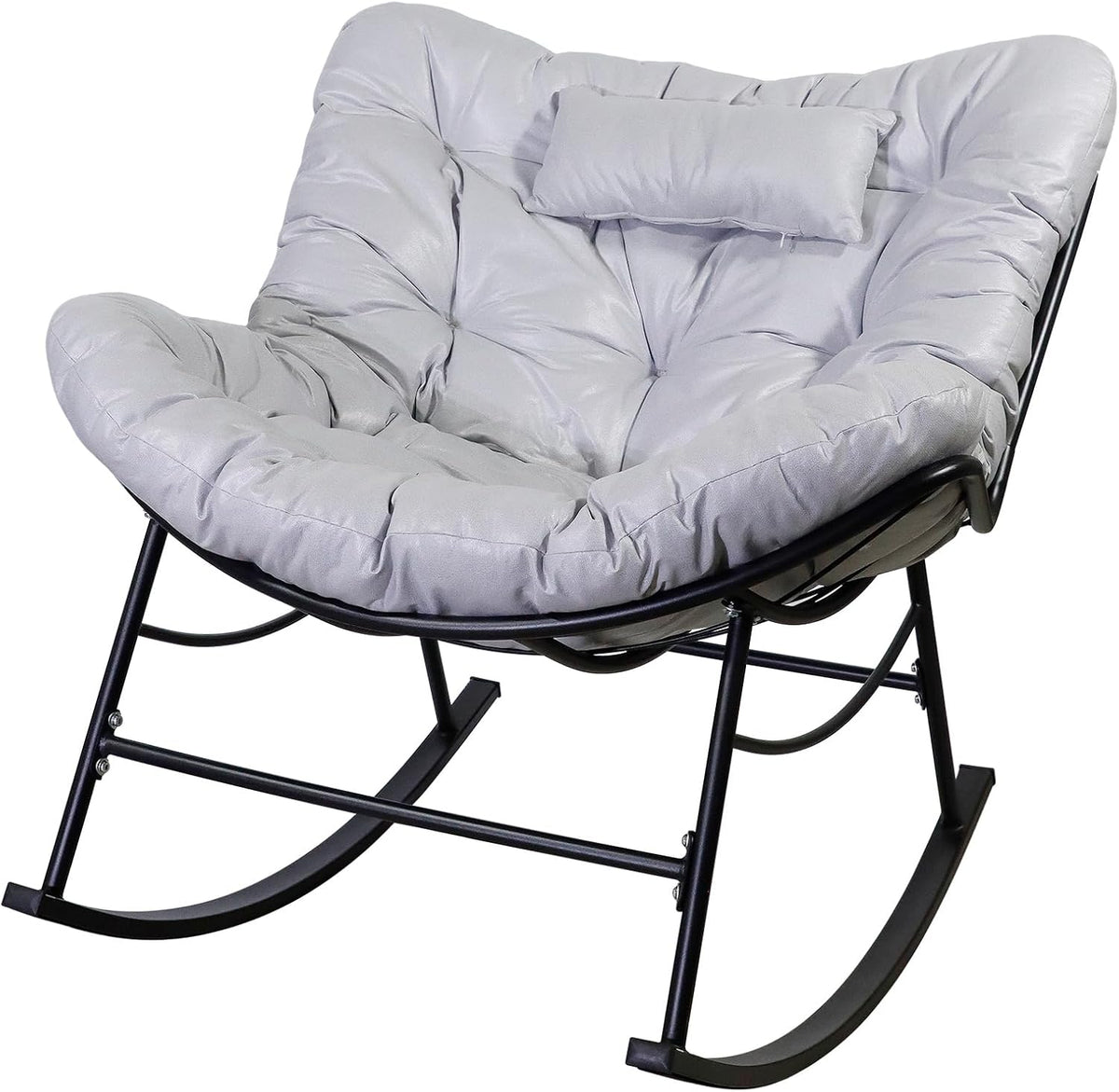 Schommelstoel – Schommelzetel – Relaxstoel – Wipstoel – Lounge Stoel – Extra Groot – Anti-Kantel Design – Waterafstotend Kunstleder – Grijs