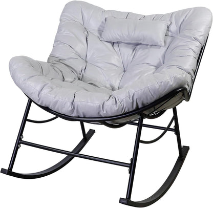 Schommelstoel – Schommelzetel – Relaxstoel – Wipstoel – Lounge Stoel – Extra Groot – Anti-Kantel Design – Waterafstotend Kunstleder – Grijs