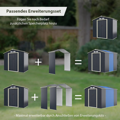 FANTASK Uitbreidingsbox, gereedschapsschuur van metaal, 213 x 64 x 195 cm, afsluitbaar, tuinhuis met 4 ventilatiesleuven en schuifdeur, metalen schuur, outdoor