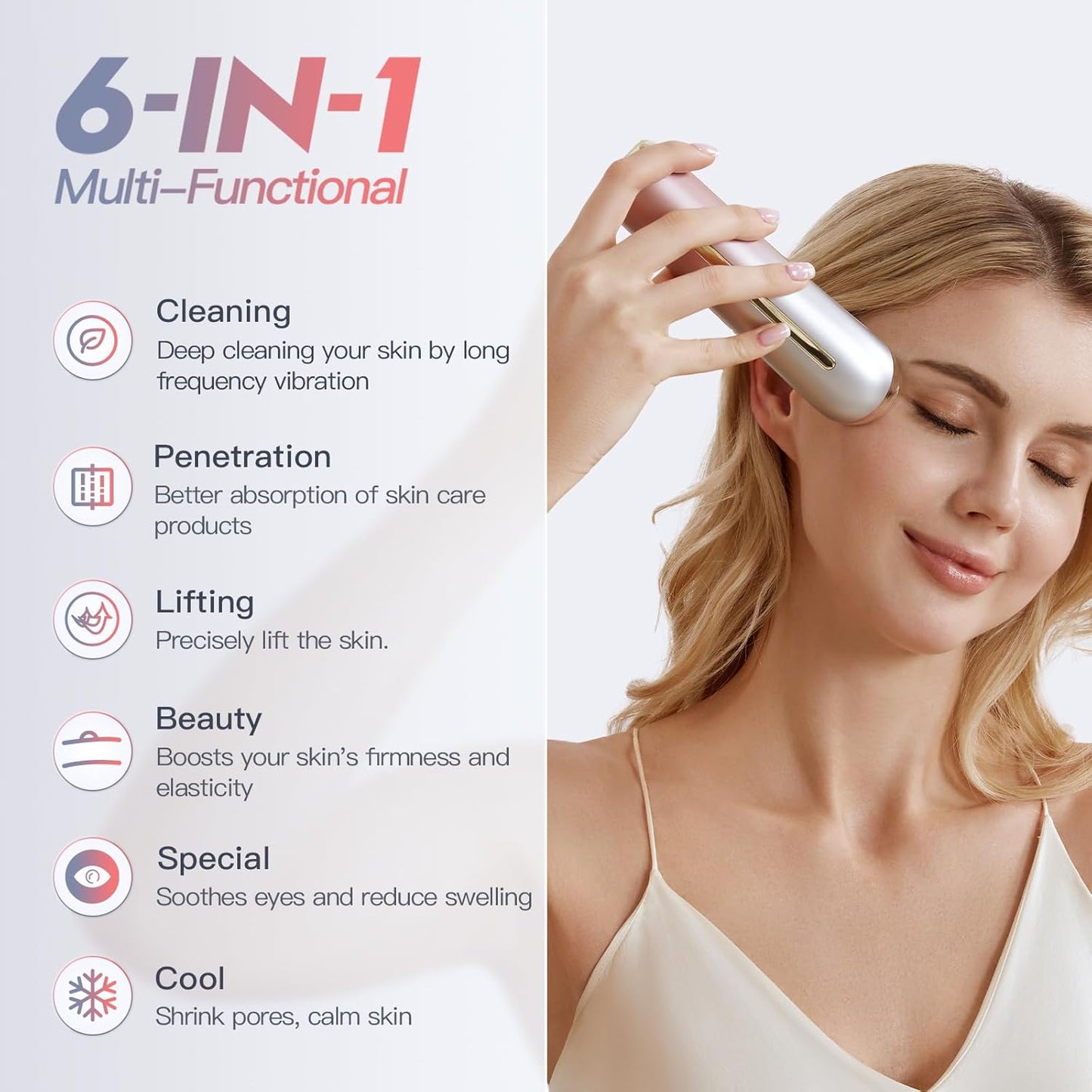 LED-Therapiestaaf Roze – Gezichtsradiofrequentieapparaat – Hoogfrequent EMS-Gezichtsapparaat – Anti-Rimpel Gezichtsmassager – Gezichtsverzorgingsapparaat – 6-In-1 Functies – Geschikt Voor Alle Huidtypes