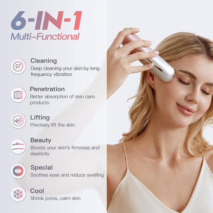 LED-Therapiestaaf Roze – Gezichtsradiofrequentieapparaat – Hoogfrequent EMS-Gezichtsapparaat – Anti-Rimpel Gezichtsmassager – Gezichtsverzorgingsapparaat – 6-In-1 Functies – Geschikt Voor Alle Huidtypes