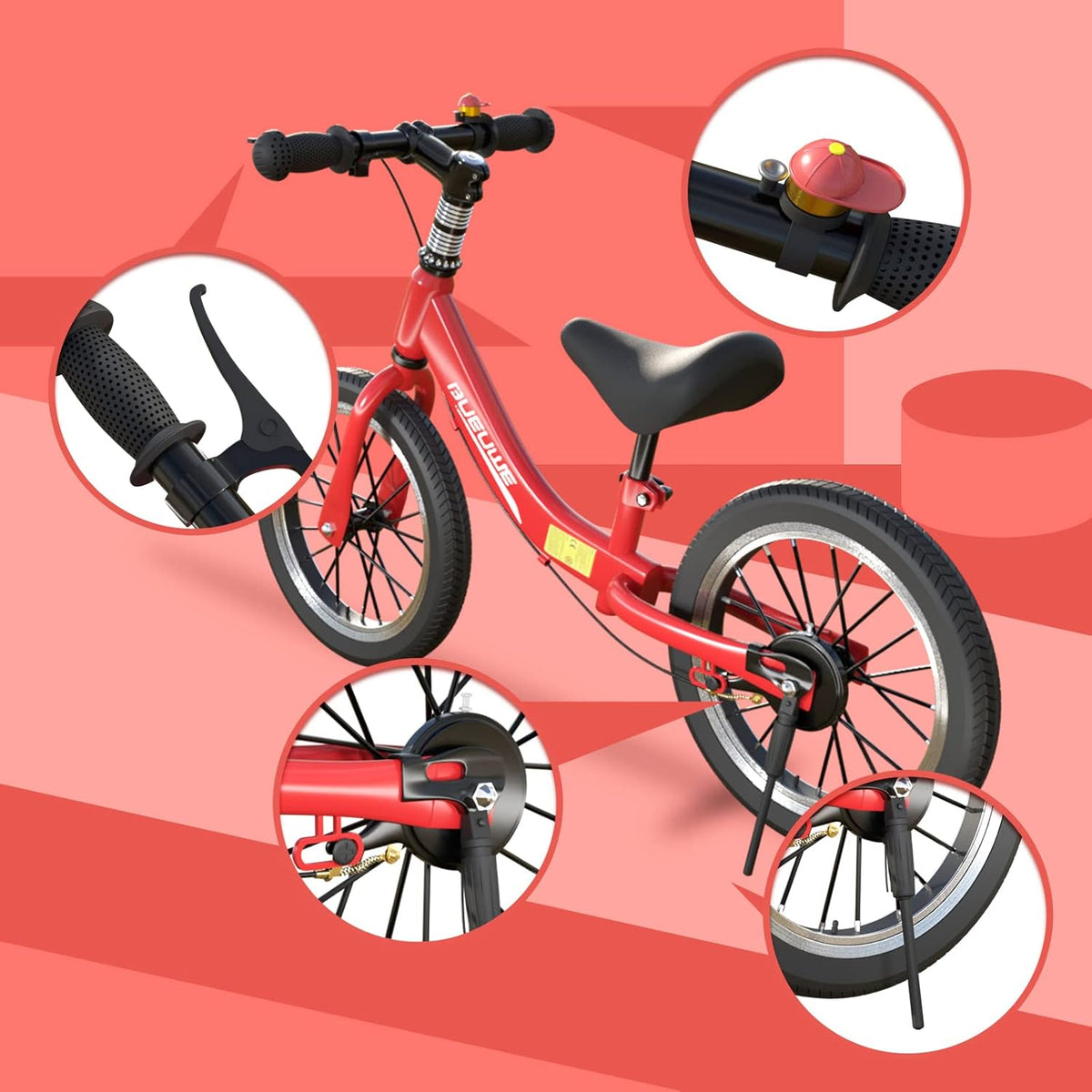 16 Inch Loopfiets Voor Kinderen Van 5-8 Jaar, Loopfiets Met Remmen, Verstelbaar Zadel, Lichtgewicht Koolstofstalen Frame Met Beugel, Stabiel En Duurzaam,Rood
