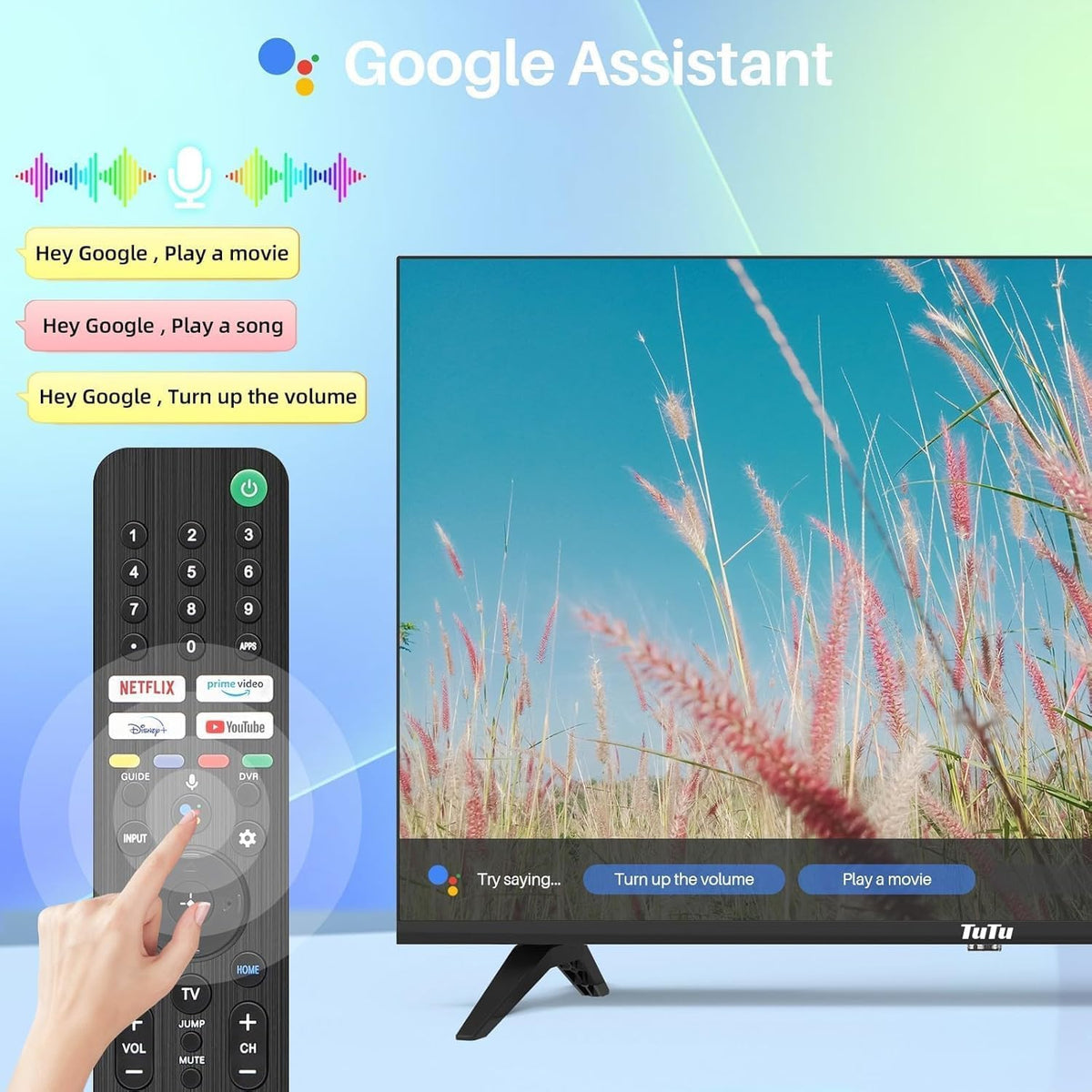 TuTu Smart TV 32 inch (80 cm) WiFi Bluetooth Android verbonden tv met Netflix, Prime Video, Disney+, Triple Tuner, Chromecast Built-in, TUS32HN1AC, 2024