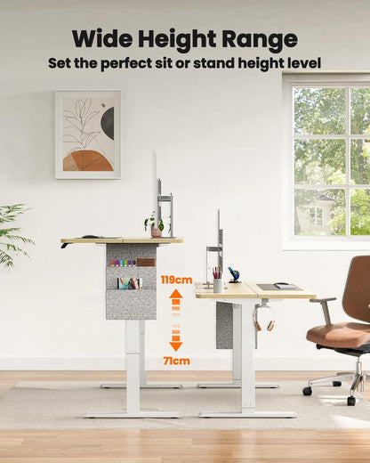 ErGear Stand Desk 120x60cm, Supports up to 80kg Height Adjustable Electric Standing Desk with Storage Bag, Sit-Stand Adjustable Desk with Backpack Hook and Memory Smart Panel for Home Office - QUORE