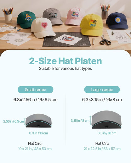 VEVOR Hoedenpers met 2 verwisselbare platen (16 x 6,5 cm/16 x 8 cm), hittepers met nauwkeurige temperatuur- en tijdregeling, mutspers, hittepers voor mutsen, hoofdbanden, gezichtsmaskers
