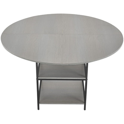 VEVOR Ronde eettafel 1200 mm houten tafel belasting 136,1 kg moderne ronde meubels met plank en metalen poten voor keuken thuis woonkamer grijs alleen tafel