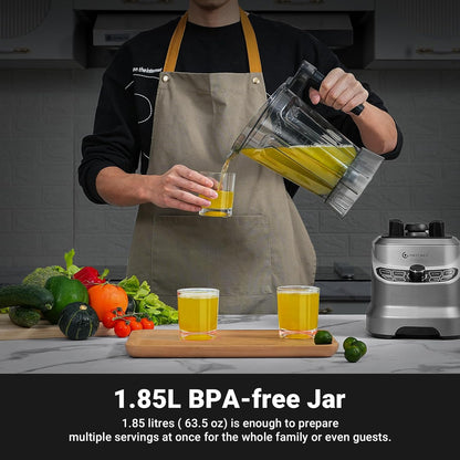 AMZCHEF Professionele blender met 8 instelbare snelheden, 1800 W mixer krachtige mixer voor de keuken, blender van 1,85 l voor shakes, smoothies, ijscrushen, bevroren vruchten