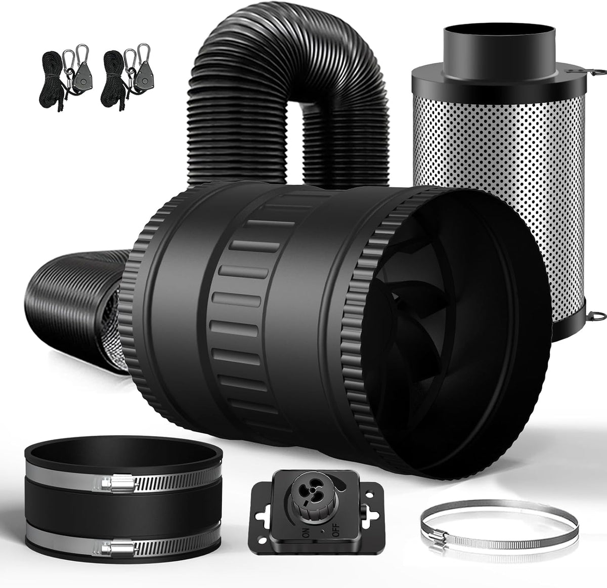 150 mm Ventilatieset – Complete Set – Inline Buisventilator – Afzuigventilator – Koolstoffilter – 587 m³/u – 6 W