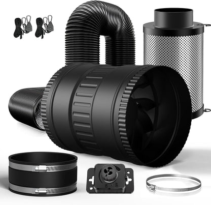 150 mm Ventilatieset – Complete Set – Inline Buisventilator – Afzuigventilator – Koolstoffilter – 587 m³/u – 6 W