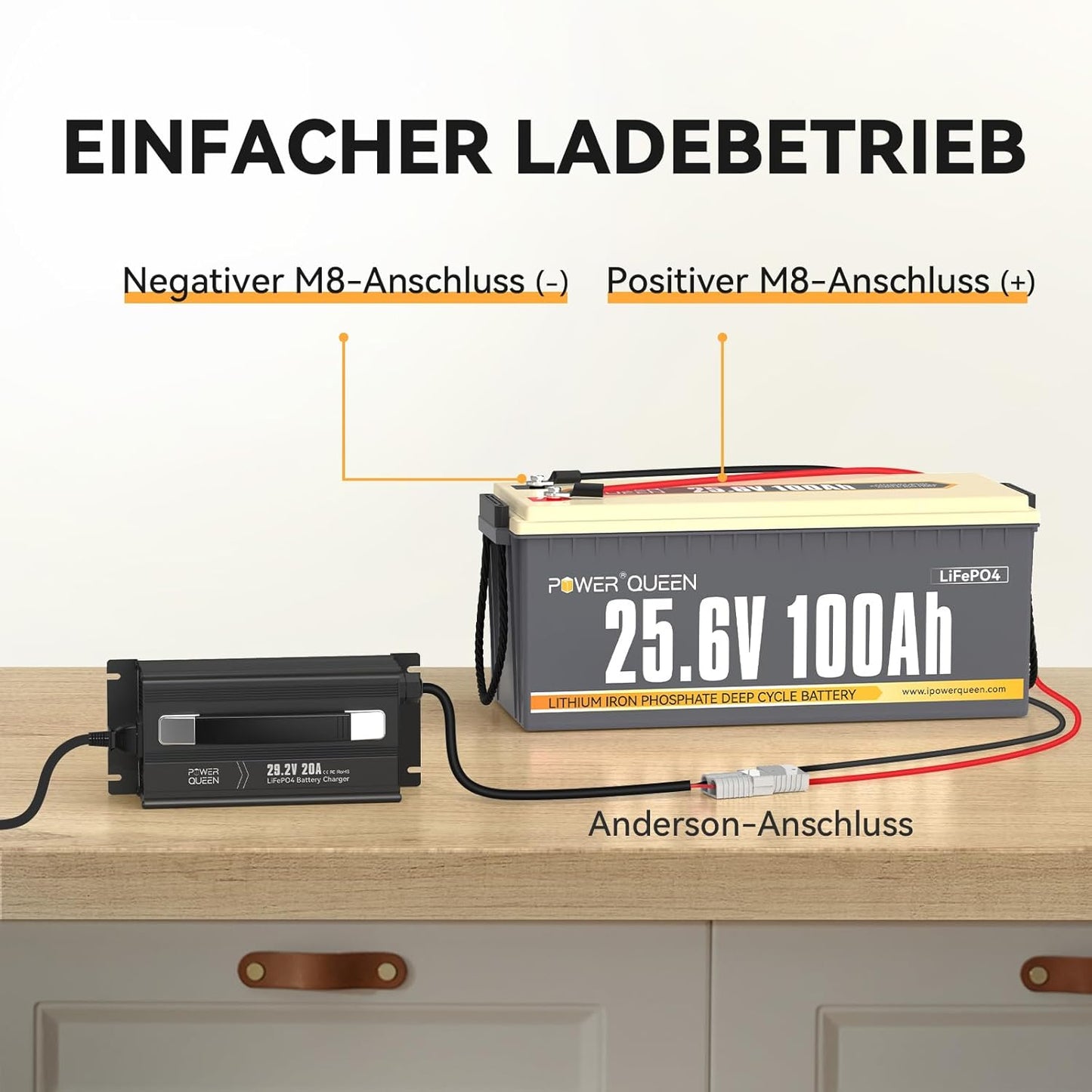 LiFePO4 Acculader – Lithium Batterijlader – Volautomatische Acculader – Oplaadapparaat – Compacte Acculader – 20A Laadstroom – Aluminium Behuizing Met Koelventilator