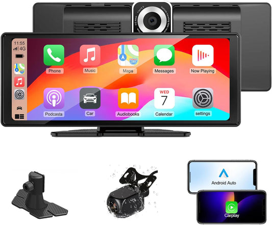 EZoneTronics 10,26 inch Carplay Display & Android Auto Display, Wireless Carplay Autoradio met GPS Navigatie 4K Dashcam Achteruitrijcamera Bluetooth Voice Control IPS Touchscreen Mirror Link AUX FM