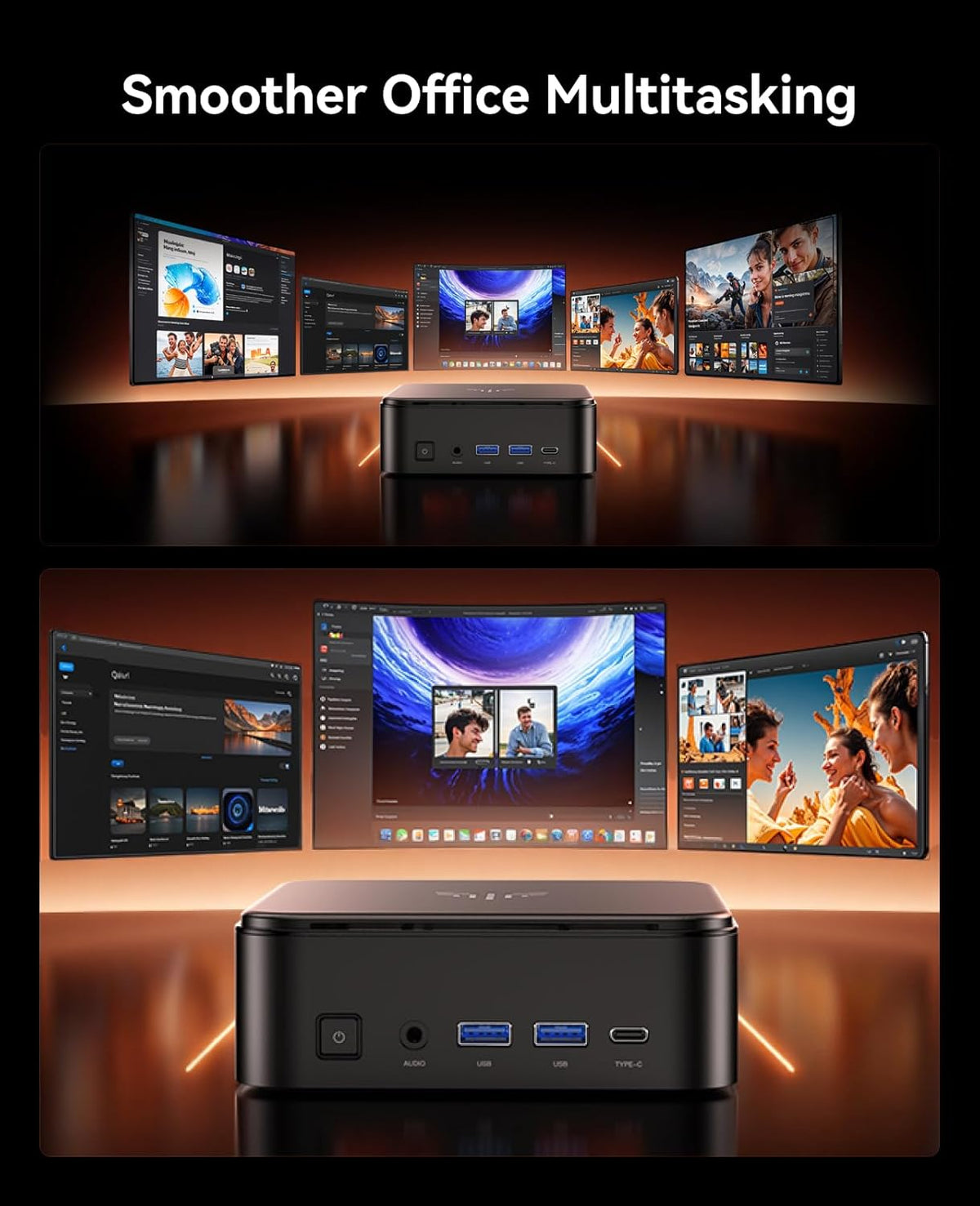NiPoGi E3B AMD Ryzen 7 7730U, 16 GB DDR4, 512 GB SSD, mini-desktopcomputer, AMD Radeon Graphics, 4K @60Hz Triple Display DP+HDMI + Type-C/WiFi 6/BT5.2 Micro Gaming PC