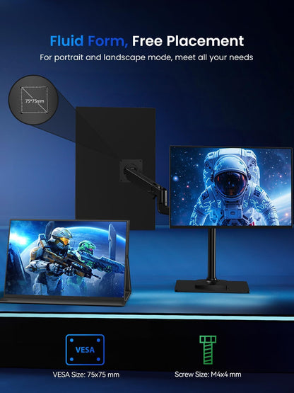 Draagbare Monitor QLED 4K 18.4 Inch EVICIV Mobiel Display met UHD 3840 * 2160 1500:1 IPS Scherm USB C Mini HDMI voor Laptop PC Xbo, VESA-monteerbaar