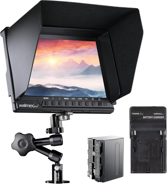 Walimex pro Full HD Monitor Director III Set - 7 inch IPS LCD-scherm - scharnierarm & bescherming tegen verdraaien - Focusassistent - met HDMI en AV-ingang - Inclusief batterij & oplader