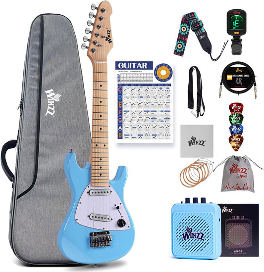 Winzz 30 "Kinderen Elektrische Gitaar Beginner Elektrische Gitaar Set voor Kinderen (Blauw)