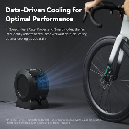 CYCPLUS Slimme indoor fietsventilator, BLDC motoraandrijving, 5 snelheidsmodi met afstandsbediening en app-bediening, geluidsarme Bluetooth/ANT+-ventilator voor indoor fietstrainers, stationaire