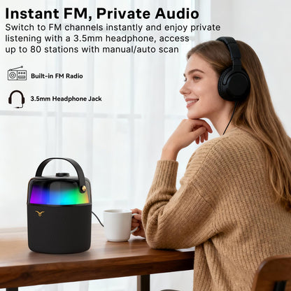 Karaokemachine Met 2 Microfoons – Draagbare Bluetooth-Karaokespeaker – Karaoke-Luidspreker – PA-Systeem – Partyluidspreker – RGB-Feestverlichting Met 6 Modi – Tot 12 Uur Speeltijd